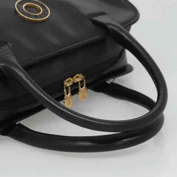 CELINE Hand Bag Leather Black Gold